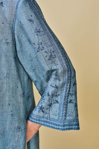 Pond Printed Linen Kurta Set  - Blue, Blue, image 8